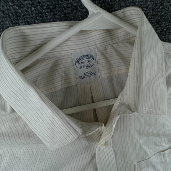 Brooks Brothers 16.5 32 Striped Ivory Gray Slim Fit Point Non Iron Button Up - Picture 7 of 16